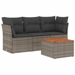 vidaXL Set de sofás de jardín 4 pzas y cojines ratán sintético gris