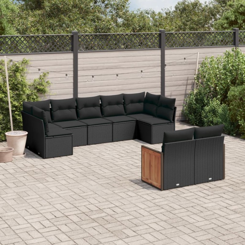 vidaXL Set de sofás de jardín 8 piezas y cojines ratán sintético negro vidaXL Set de sofás de jardín 8 piezas y cojines ratán sintético negro