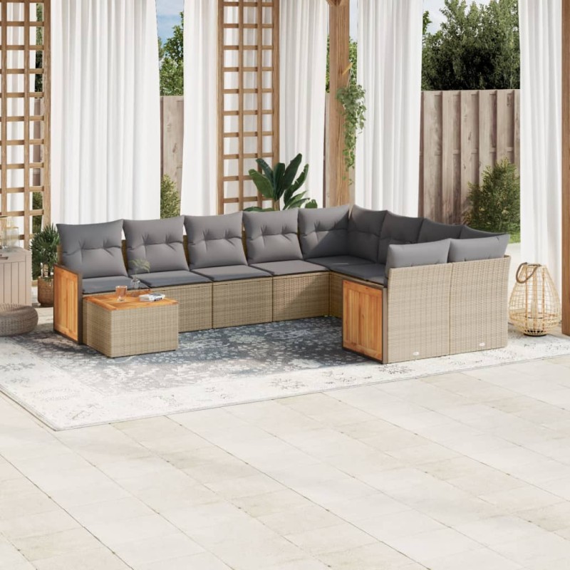 vidaXL Juego de sofás jardín con cojines beige 10 pzas ratán sintético vidaXL Juego de sofás jardín con cojines beige 10 pzas ratán sintético