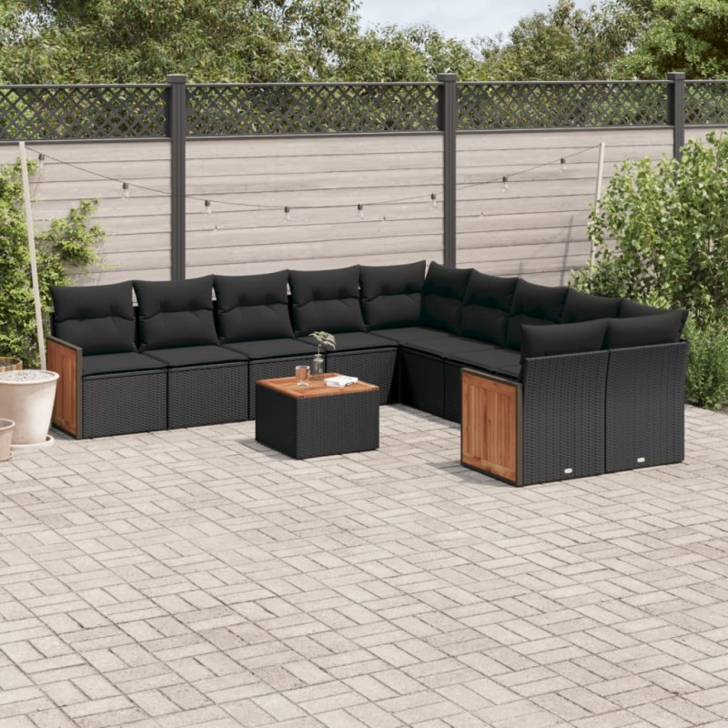 vidaXL Set de sofás de jardín 11 pzas y cojines ratán sintético negro vidaXL Set de sofás de jardín 11 pzas y cojines ratán sintético negro