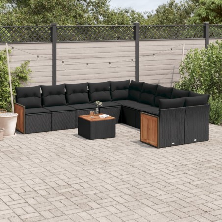 vidaXL Set de sofás de jardín 11 pzas y cojines ratán sintético negro