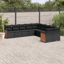 vidaXL Set de sofás de jardín 10 pzas cojines ratán sintético negro
