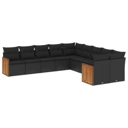 vidaXL Set de sofás de jardín 10 pzas cojines ratán sintético negro