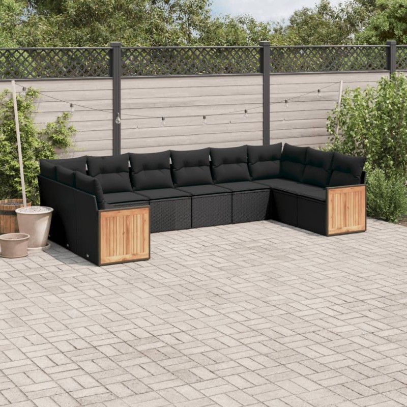 vidaXL Set de sofás de jardín 10 pzas cojines ratán sintético negro vidaXL Set de sofás de jardín 10 pzas cojines ratán sintético negro