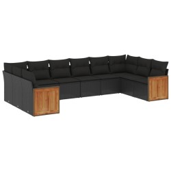 vidaXL Set de sofás de jardín 10 pzas cojines ratán sintético negro