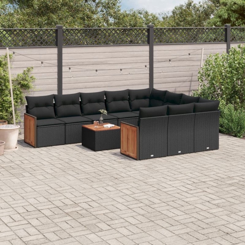 vidaXL Set de sofás de jardín 11 pzas y cojines ratán sintético negro vidaXL Set de sofás de jardín 11 pzas y cojines ratán sintético negro