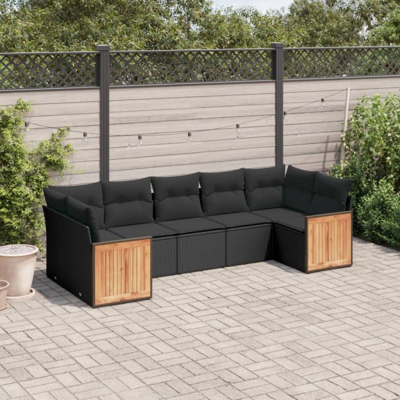 vidaXL Set de comedor de jardín 7 pzas y cojines ratán sintético negro vidaXL Set de comedor de jardín 7 pzas y cojines ratán sintético negro