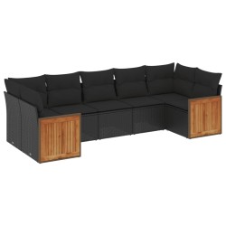 vidaXL Set de comedor de jardín 7 pzas y cojines ratán sintético negro