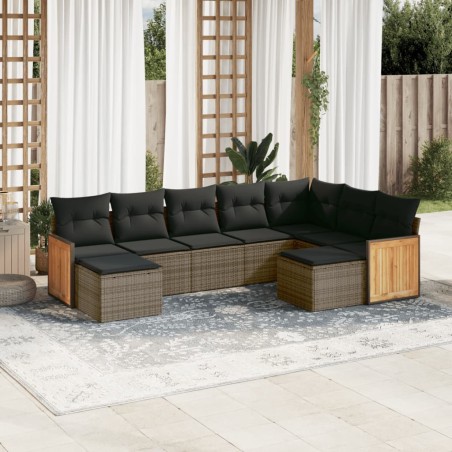 vidaXL Set de muebles de jardín 9 pzas y cojines ratán sintético gris