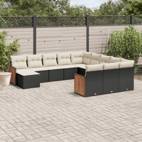 vidaXL Set de sofás de jardín 12 piezas cojines ratán sintético negro