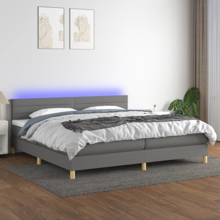 vidaXL Cama box spring con colchón y LED tela gris oscuro 200x200 cm