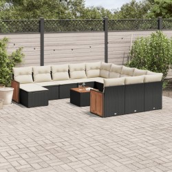 vidaXL Set de sofás de jardín y cojines 13 pzas ratán sintético negro