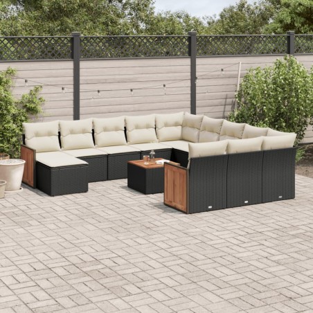 vidaXL Set de sofás de jardín y cojines 13 pzas ratán sintético negro