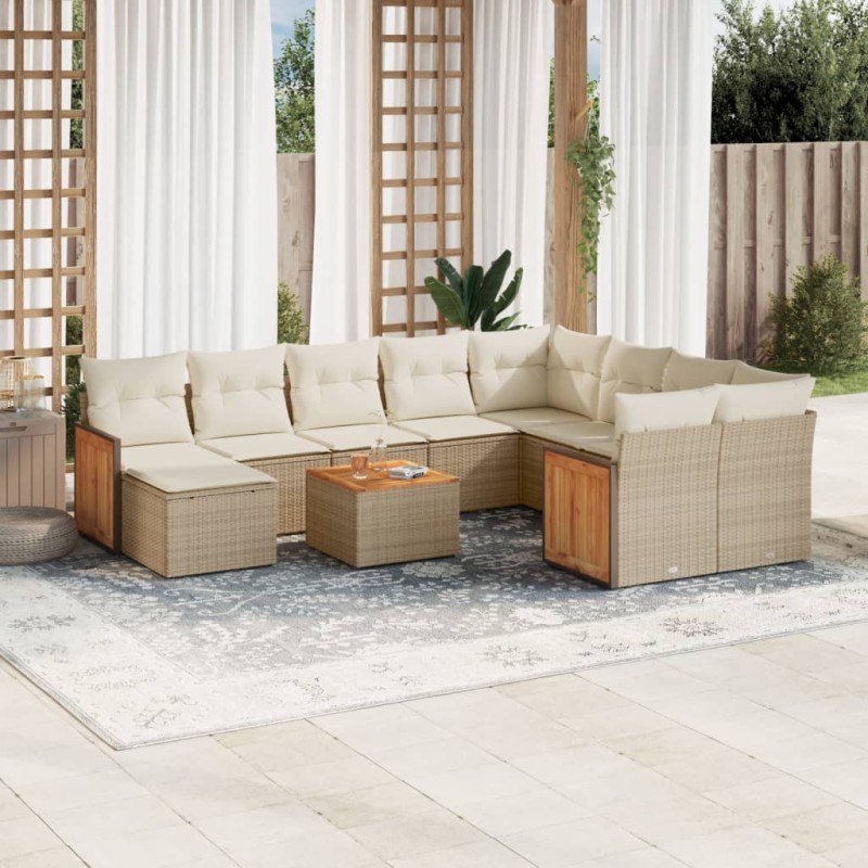 vidaXL Set de sofás de jardín 11pzas con cojines ratán sintético beige vidaXL Set de sofás de jardín 11pzas con cojines ratán sintético beige