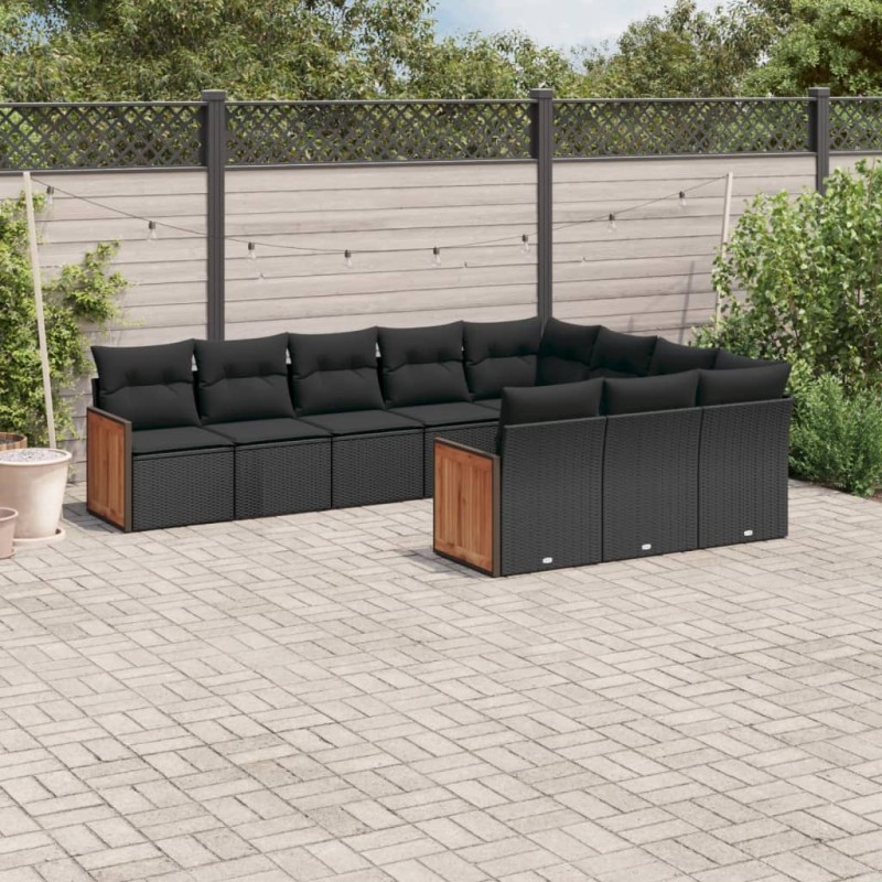 vidaXL Set de sofás de jardín 10 pzas cojines ratán sintético negro vidaXL Set de sofás de jardín 10 pzas cojines ratán sintético negro