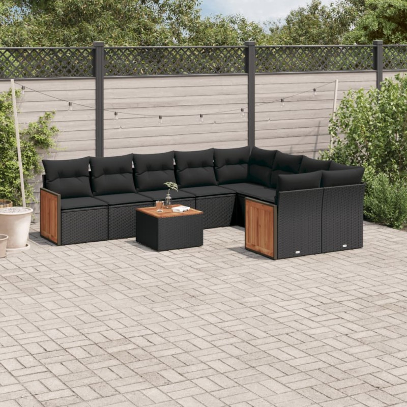 vidaXL Set de sofás de jardín 10 pzas cojines ratán sintético negro vidaXL Set de sofás de jardín 10 pzas cojines ratán sintético negro