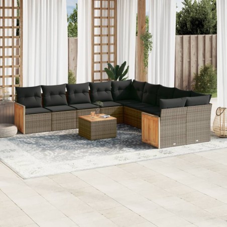 vidaXL Set de sofás de jardín 11 pzas y cojines ratán sintético gris