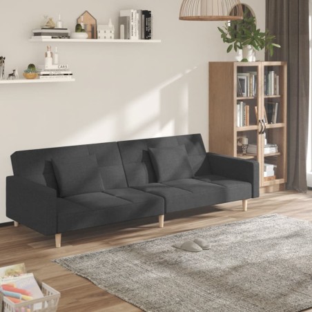 vidaXL Sofá cama de 2 plazas con dos almohadas tela gris oscuro