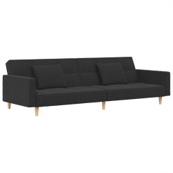 vidaXL Sofá cama de 2 plazas con dos almohadas tela gris oscuro
