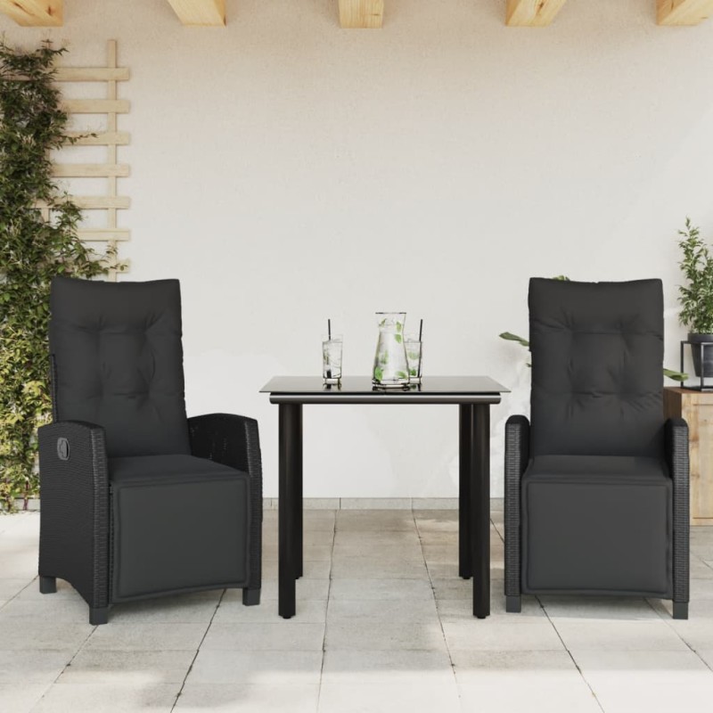 vidaXL Set comedor de jardín 3 pzas con cojines ratán sintético negro vidaXL Set comedor de jardín 3 pzas con cojines ratán sintético negro