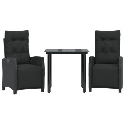 vidaXL Set comedor de jardín 3 pzas con cojines ratán sintético negro