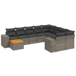 vidaXL Set de sofás de jardín 11 pzas y cojines ratán sintético gris