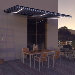 vidaXL Toldo con LED y sensor de viento azul y blanco 600x300 cm