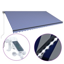 vidaXL Toldo con LED y sensor de viento azul y blanco 600x300 cm