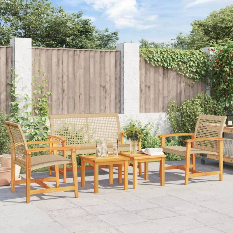 vidaXL Juego de bistro de 5 piezas ratán PE beige y madera de acacia vidaXL Juego de bistro de 5 piezas ratán PE beige y madera de acacia