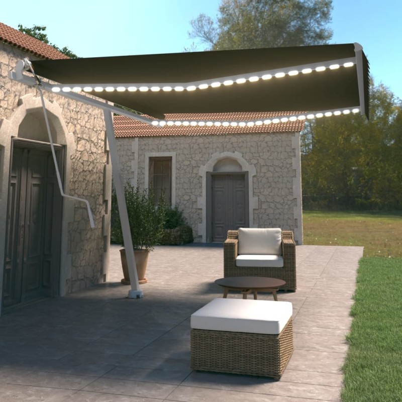 vidaXL Toldo automático LED sensor de viento gris antracita 400x350 cm vidaXL Toldo automático LED sensor de viento gris antracita 400x350 cm