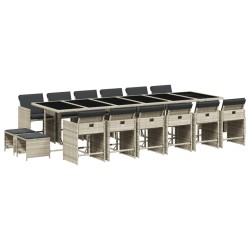 vidaXL Set comedor jardín y cojines 17 pzas ratán sintético gris claro