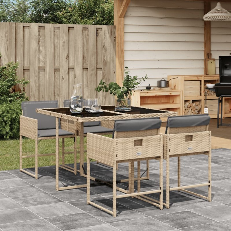 vidaXL Set comedor de jardín 5 pzas con cojines ratán sintético beige vidaXL Set comedor de jardín 5 pzas con cojines ratán sintético beige