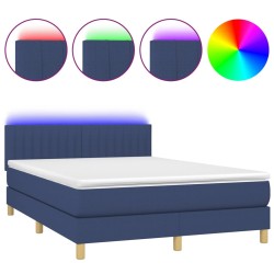 vidaXL Cama box spring con colchón y LED tela azul 140x200 cm