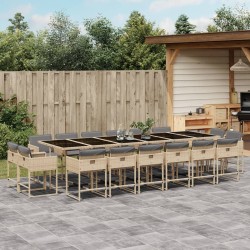vidaXL Set comedor de jardín 17 pzas con cojines ratán sintético beige