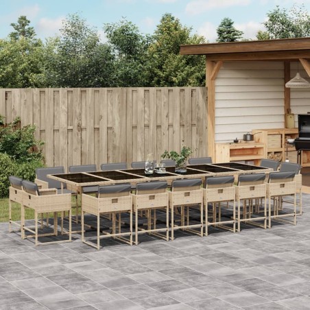 vidaXL Set comedor de jardín 17 pzas con cojines ratán sintético beige