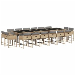 vidaXL Set comedor de jardín 17 pzas con cojines ratán sintético beige