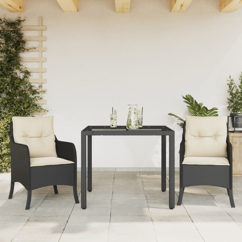 vidaXL Set comedor de jardín 3 pzas con cojines ratán sintético negro vidaXL Set comedor de jardín 3 pzas con cojines ratán sintético negro
