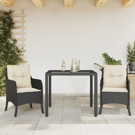 vidaXL Set comedor de jardín 3 pzas con cojines ratán sintético negro