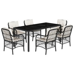 vidaXL Set de comedor de jardín 7 pzas y cojines ratán sintético negro