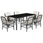 vidaXL Set de comedor de jardín 7 pzas y cojines ratán sintético negro
