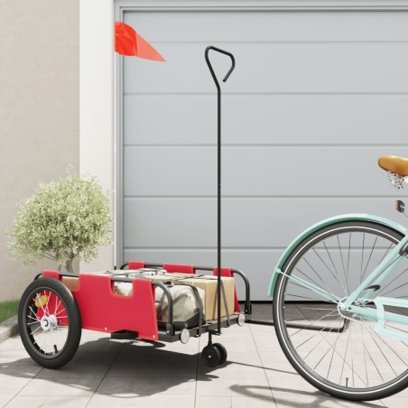 vidaXL Remolque para bicicletas hierro y tela Oxford rojo