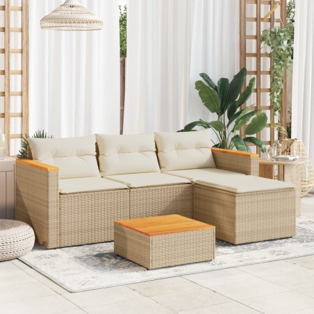 vidaXL Juego de sofás de jardín con cojines beige 3 pzas ratán PE