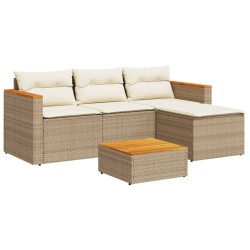 vidaXL Juego de sofás de jardín con cojines beige 3 pzas ratán PE