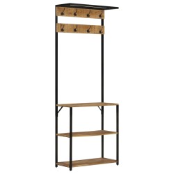 vidaXL Perchero con zapatero madera maciza mango rugosa 68x30x182 cm