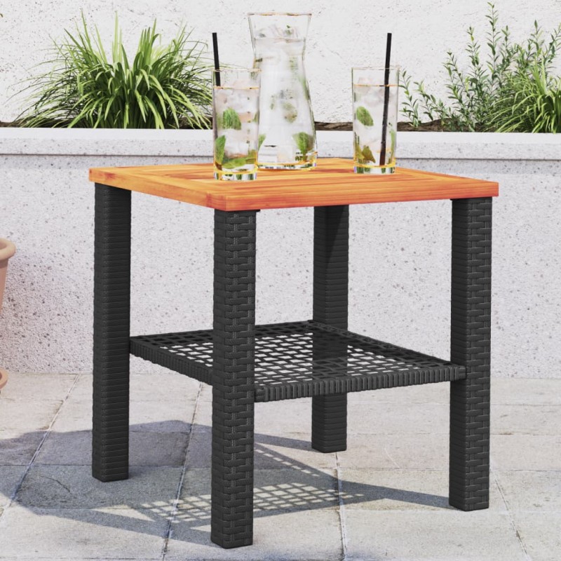 vidaXL Mesa de jardín ratán sintético madera acacia negro 40x40x42 cm vidaXL Mesa de jardín ratán sintético madera acacia negro 40x40x42 cm
