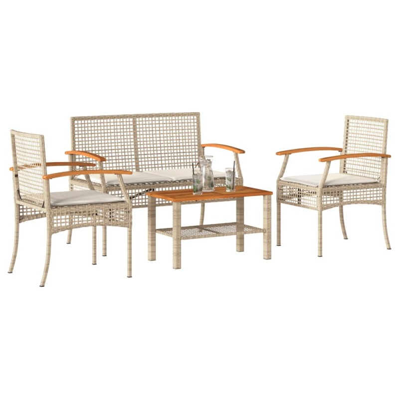 vidaXL Set muebles de jardín 4 piezas y cojines ratán sintético beige vidaXL Set muebles de jardín 4 piezas y cojines ratán sintético beige