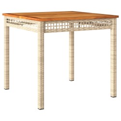vidaXL Mesa de jardín ratán sintético madera acacia beige 80x80x75 cm