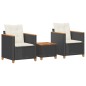 vidaXL Mesita y sillas con cojines 3 pzas ratán PE madera acacia negro vidaXL Mesita y sillas con cojines 3 pzas ratán PE madera acacia negro
