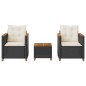 vidaXL Mesita y sillas con cojines 3 pzas ratán PE madera acacia negro vidaXL Mesita y sillas con cojines 3 pzas ratán PE madera acacia negro