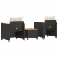 vidaXL Mesita y sillas con cojines 3 pzas ratán PE madera acacia negro vidaXL Mesita y sillas con cojines 3 pzas ratán PE madera acacia negro